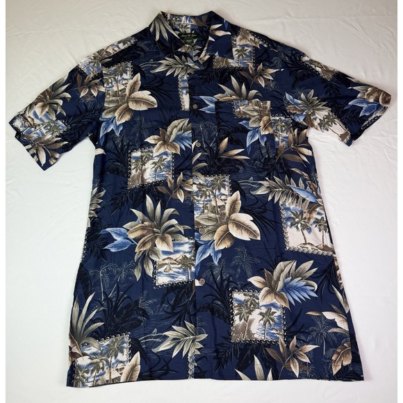David Taylor Other - David Taylor Hawaiian Shirt Blue Palms Floral Luau Beach Cruise Camp Size Small